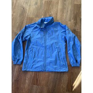 COLUMBIA ~ Womens L~ Blue Full Zip PACKABLE Hooded Wind Jacket Shell